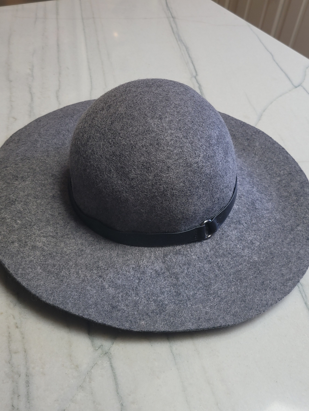 Womens Wide Brim Wool Hat in Gray with Accent Band